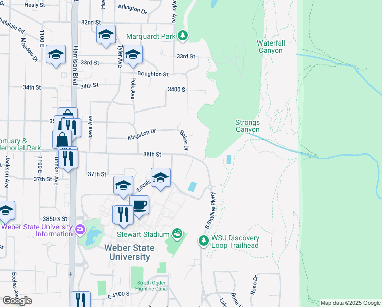 map of restaurants, bars, coffee shops, grocery stores, and more near 1562 36th Street in Ogden