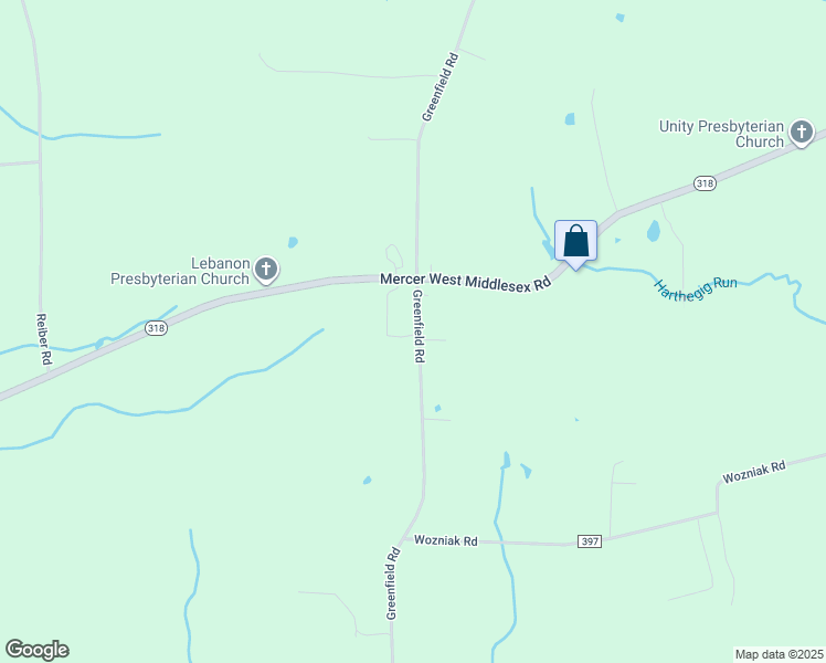 map of restaurants, bars, coffee shops, grocery stores, and more near 587 Greenfield Road in Mercer