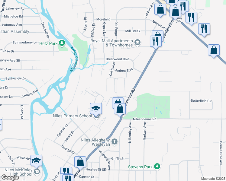 map of restaurants, bars, coffee shops, grocery stores, and more near 13 Arms Boulevard in Niles