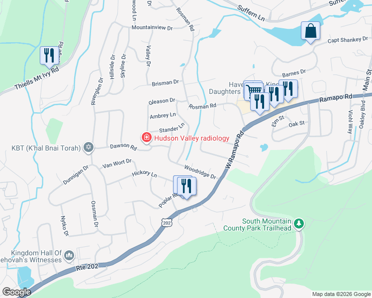 map of restaurants, bars, coffee shops, grocery stores, and more near 29 Jacobs Road in Thiells