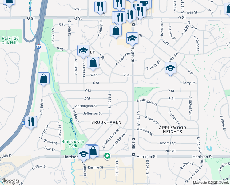 map of restaurants, bars, coffee shops, grocery stores, and more near 10935 Y Street in Omaha