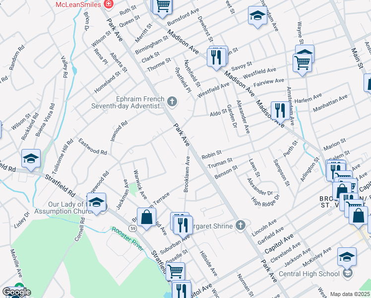 map of restaurants, bars, coffee shops, grocery stores, and more near 1451 Brooklawn Avenue in Fairfield