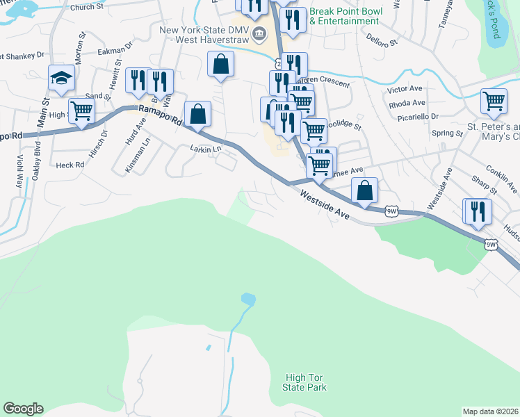map of restaurants, bars, coffee shops, grocery stores, and more near C5 Dowd Street in Haverstraw