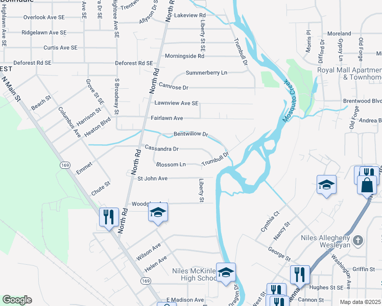 map of restaurants, bars, coffee shops, grocery stores, and more near 176 Cassandra Dr in Niles
