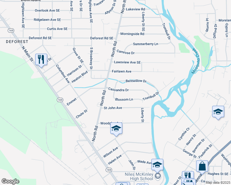 map of restaurants, bars, coffee shops, grocery stores, and more near 102 Cassandra Drive in Niles