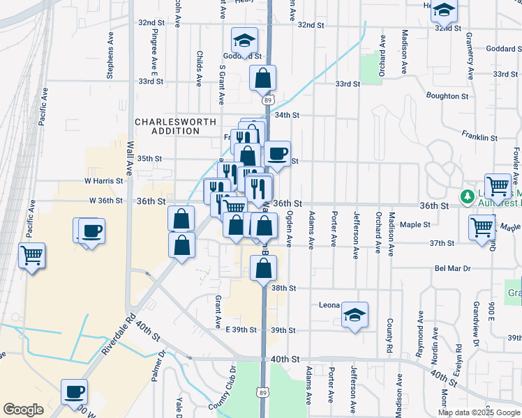 map of restaurants, bars, coffee shops, grocery stores, and more near 357 36th Street in South Ogden