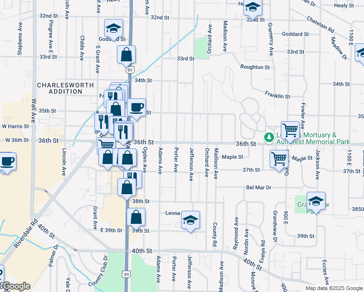 map of restaurants, bars, coffee shops, grocery stores, and more near 583 36th Street in Ogden