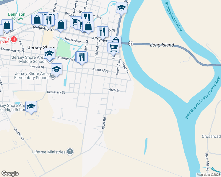 map of restaurants, bars, coffee shops, grocery stores, and more near 433 South Main Street in Jersey Shore