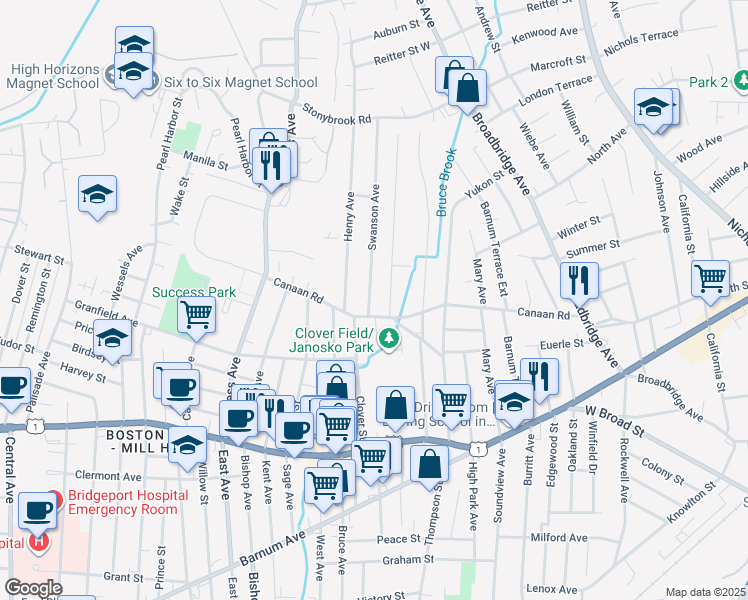 map of restaurants, bars, coffee shops, grocery stores, and more near 34 Swanson Avenue in Stratford