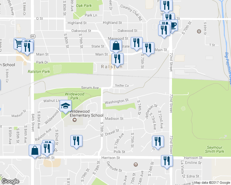 map of restaurants, bars, coffee shops, grocery stores, and more near 6115 S 77th St in Ralston
