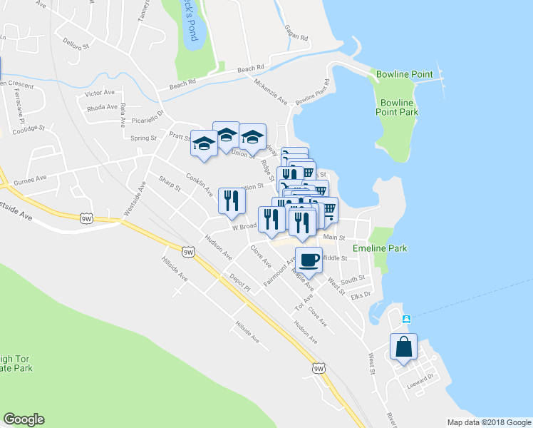 map of restaurants, bars, coffee shops, grocery stores, and more near 35 Lincoln Street in Haverstraw