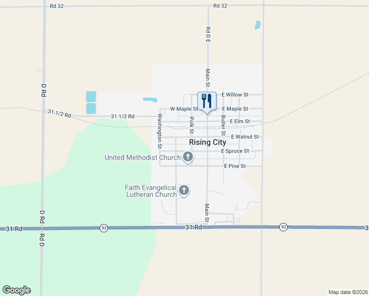 map of restaurants, bars, coffee shops, grocery stores, and more near 255 West Spruce Street in Rising City