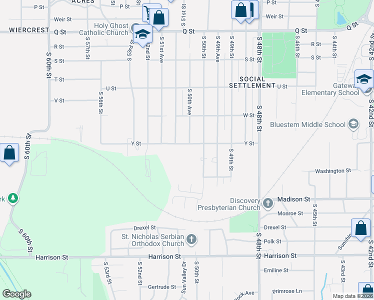 map of restaurants, bars, coffee shops, grocery stores, and more near 5055 Y Street in Omaha