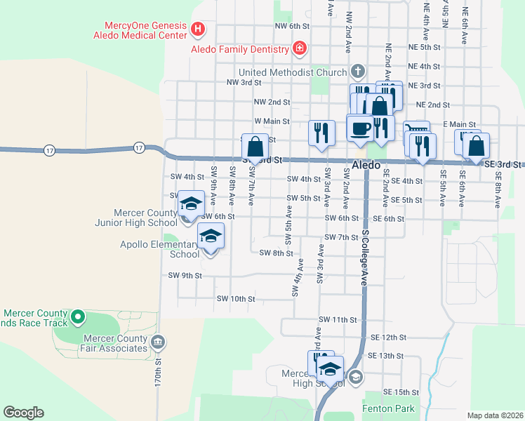 map of restaurants, bars, coffee shops, grocery stores, and more near 603 SW 6th St in Aledo