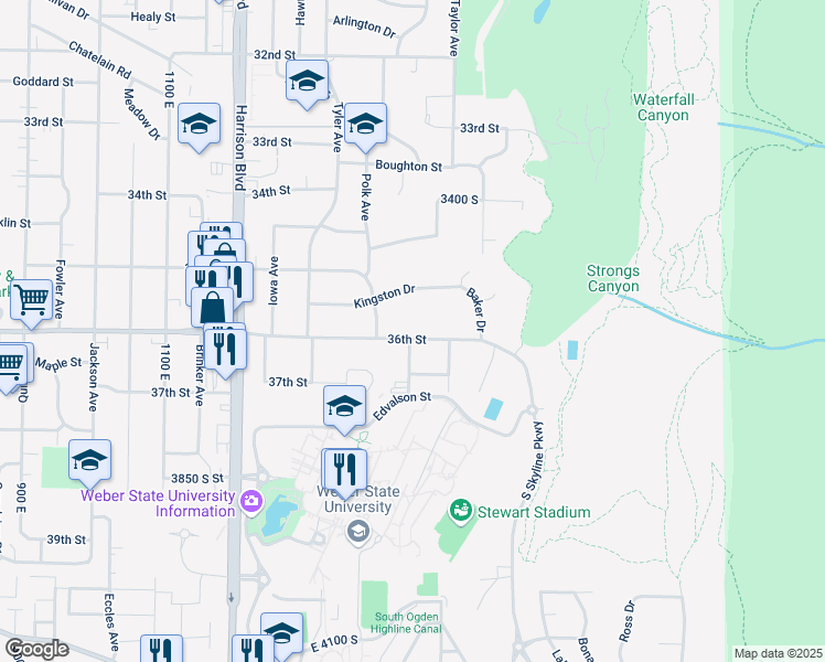 map of restaurants, bars, coffee shops, grocery stores, and more near 1446 36th Street in Ogden
