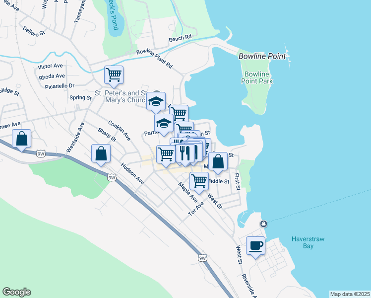 map of restaurants, bars, coffee shops, grocery stores, and more near in Haverstraw