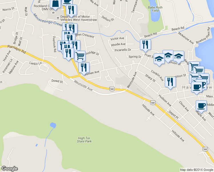 map of restaurants, bars, coffee shops, grocery stores, and more near 139 Route 9W in Haverstraw
