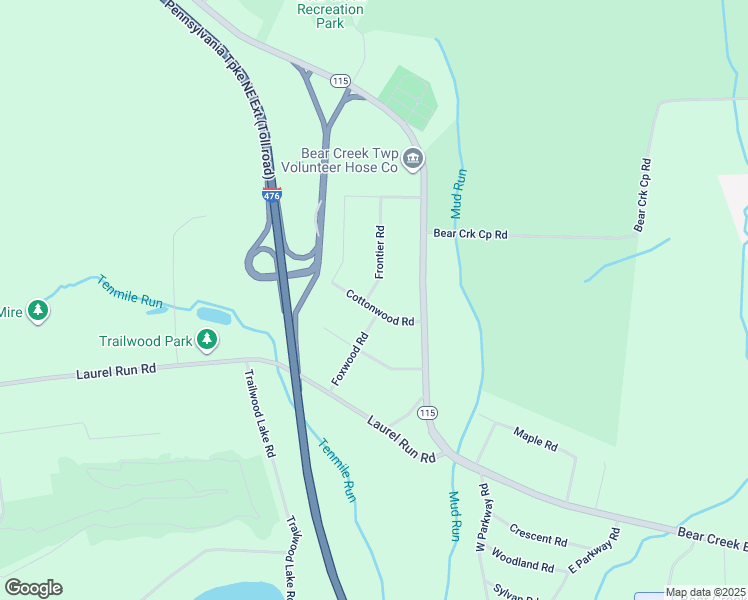 map of restaurants, bars, coffee shops, grocery stores, and more near 53 Cottonwood Road in Bear Creek Village