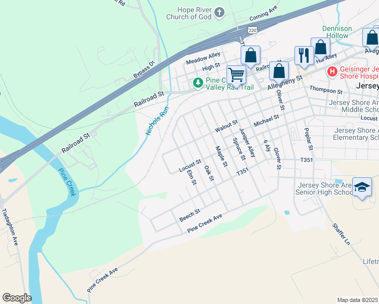 map of restaurants, bars, coffee shops, grocery stores, and more near Grand View Alley in Jersey Shore