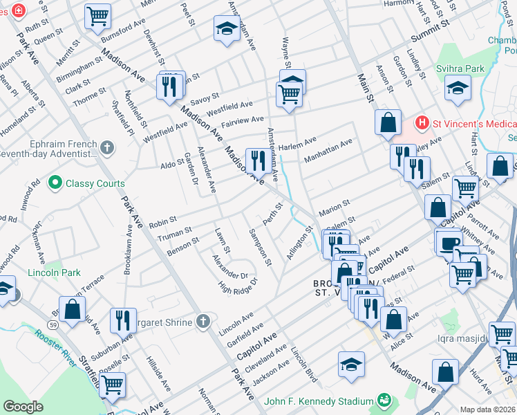 map of restaurants, bars, coffee shops, grocery stores, and more near 111 Truman Street in Bridgeport
