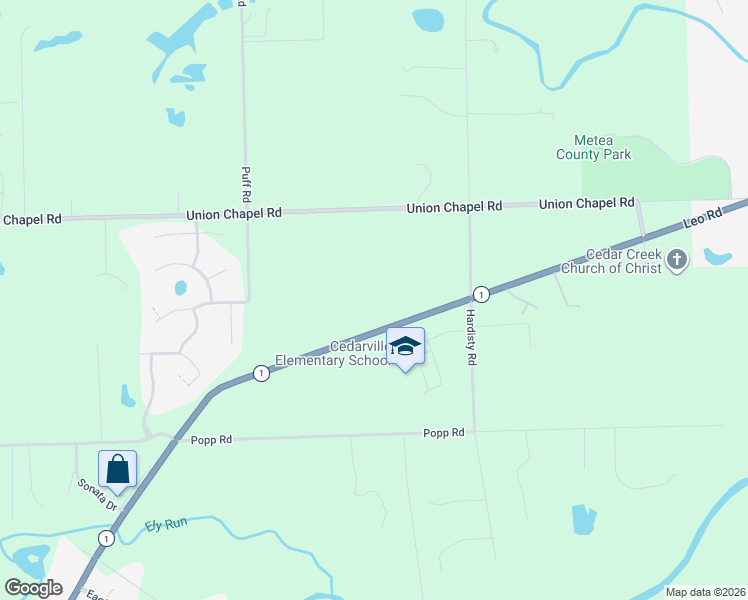map of restaurants, bars, coffee shops, grocery stores, and more near 12223 Leo Road in Fort Wayne