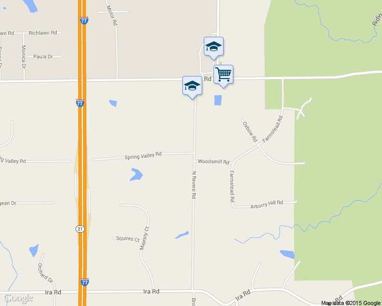 map of restaurants, bars, coffee shops, grocery stores, and more near 3195 Spring Valley Road in Akron
