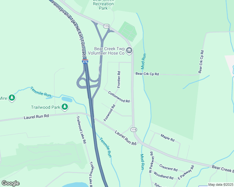 map of restaurants, bars, coffee shops, grocery stores, and more near 53 Cottonwood Road in Bear Creek Village