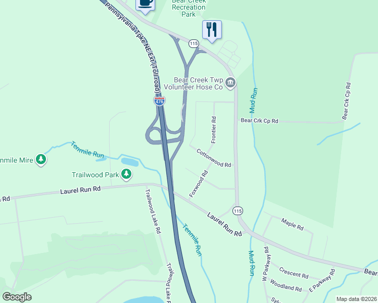 map of restaurants, bars, coffee shops, grocery stores, and more near 140 Hemlock Road in Luzerne