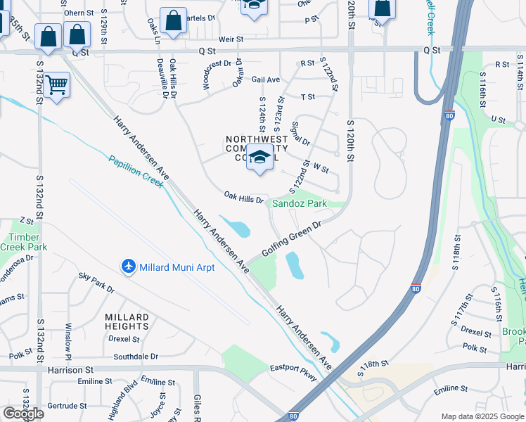 map of restaurants, bars, coffee shops, grocery stores, and more near 5946 Oak Hills Drive in Omaha