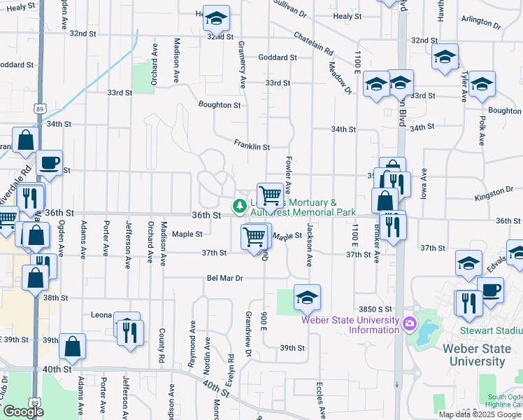 map of restaurants, bars, coffee shops, grocery stores, and more near 903 36th Street in Ogden