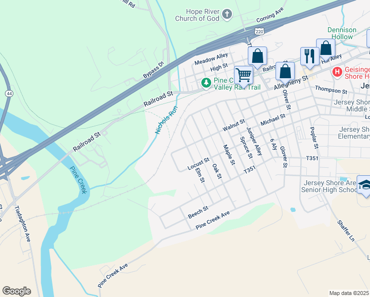 map of restaurants, bars, coffee shops, grocery stores, and more near 200 Elm Street in Jersey Shore