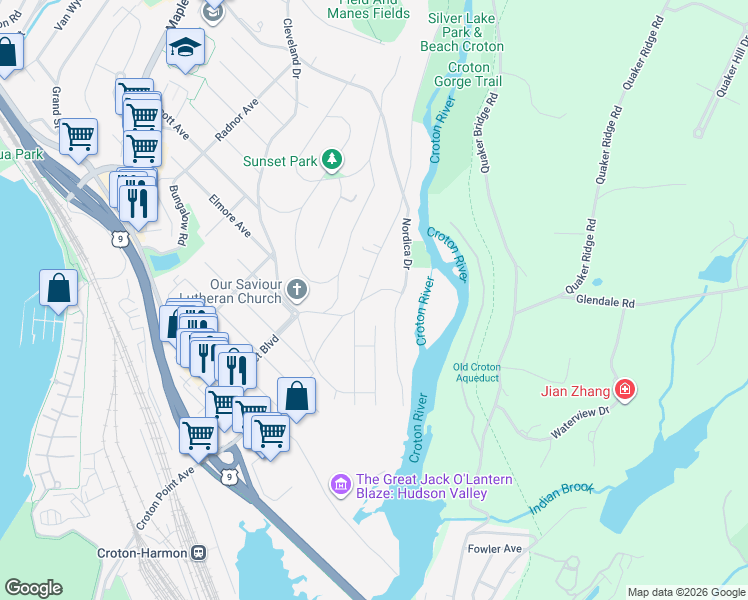 map of restaurants, bars, coffee shops, grocery stores, and more near 4 Cedar Lane in Croton-on-Hudson