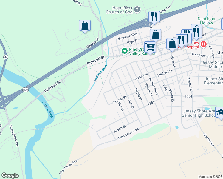 map of restaurants, bars, coffee shops, grocery stores, and more near 200-298 Elm Street in Jersey Shore