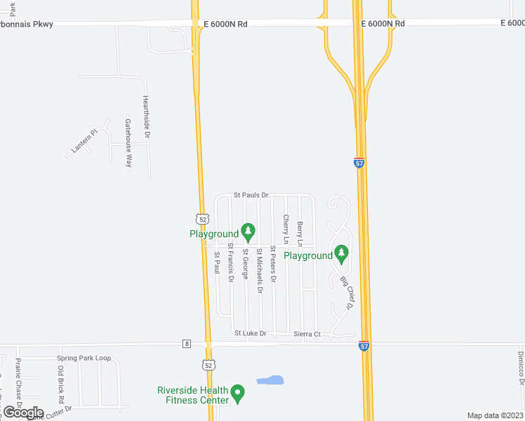 map of restaurants, bars, coffee shops, grocery stores, and more near 87 Saint Michaels Drive in Bourbonnais