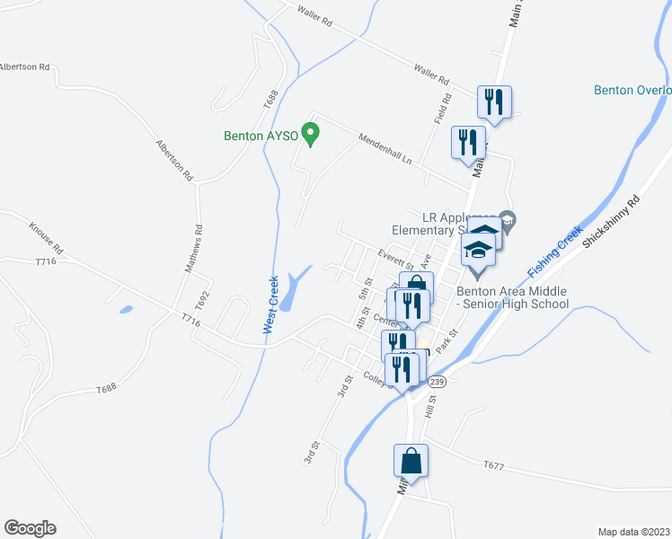 map of restaurants, bars, coffee shops, grocery stores, and more near 540 Everett Street in Benton