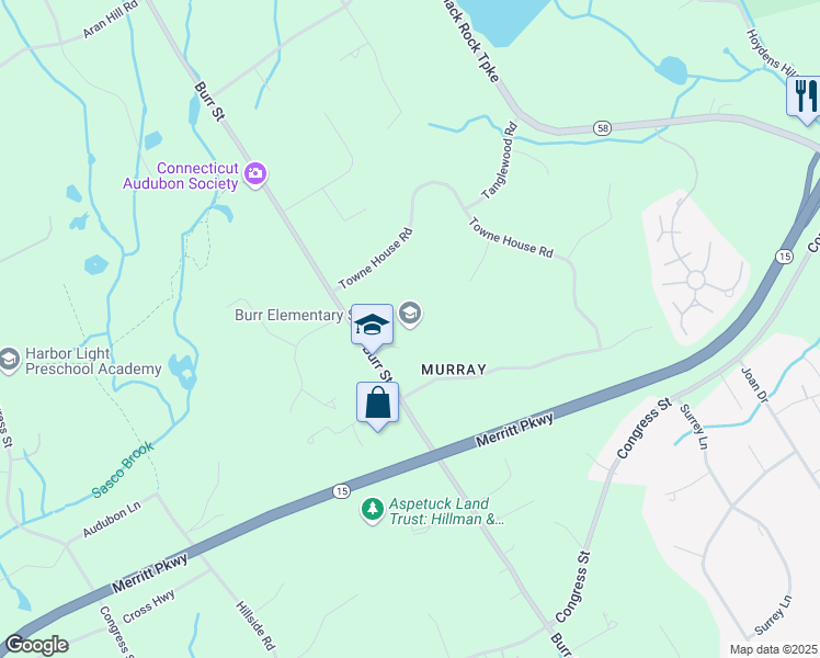 map of restaurants, bars, coffee shops, grocery stores, and more near 1960 Burr Street in Fairfield