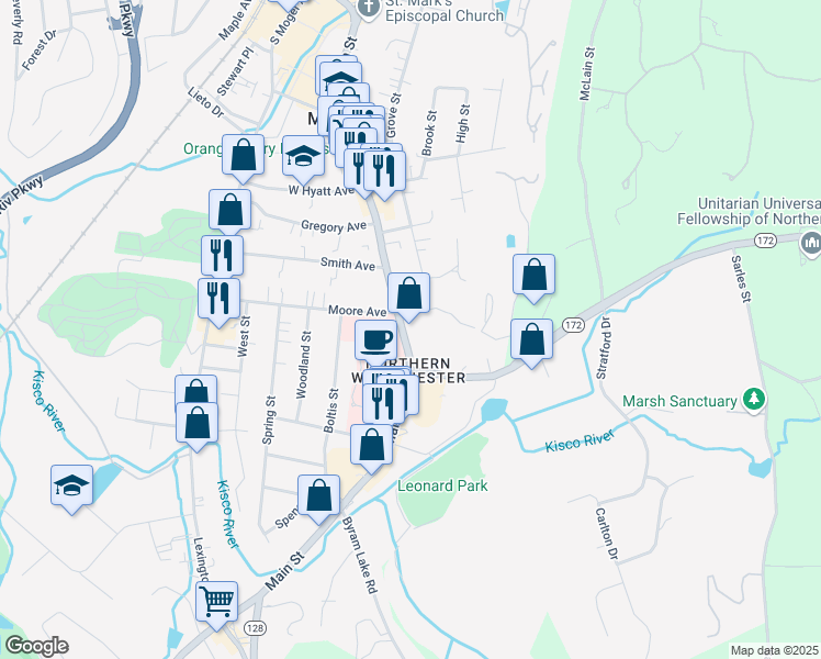 map of restaurants, bars, coffee shops, grocery stores, and more near 400 East Main Street in Mount Kisco