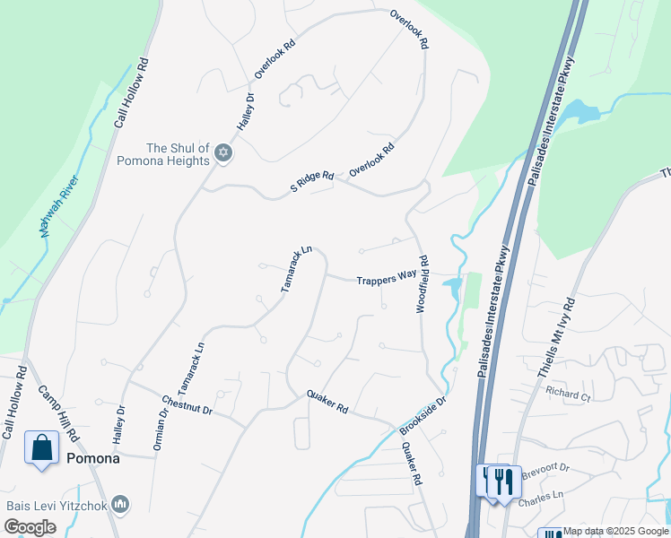 map of restaurants, bars, coffee shops, grocery stores, and more near 1 Trappers Way in Pomona