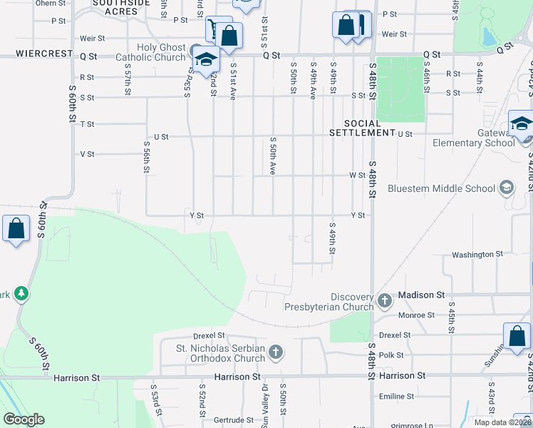 map of restaurants, bars, coffee shops, grocery stores, and more near 5055 Y Street in Omaha