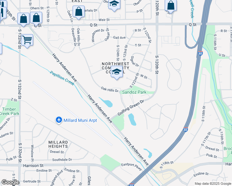map of restaurants, bars, coffee shops, grocery stores, and more near 6016 Oak Hills Drive in Omaha