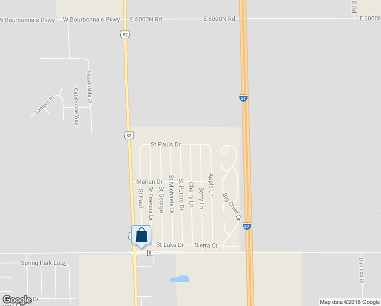map of restaurants, bars, coffee shops, grocery stores, and more near 84 Cherry Lane in Bourbonnais