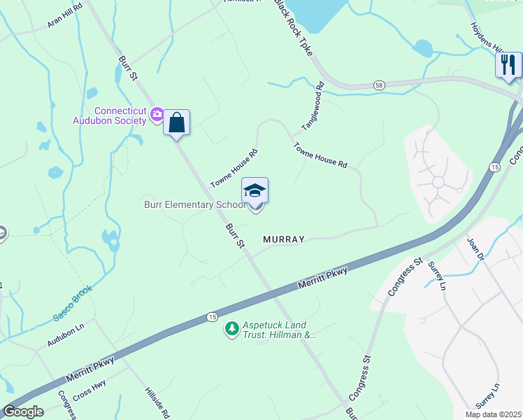 map of restaurants, bars, coffee shops, grocery stores, and more near 1960 Burr Street in Fairfield