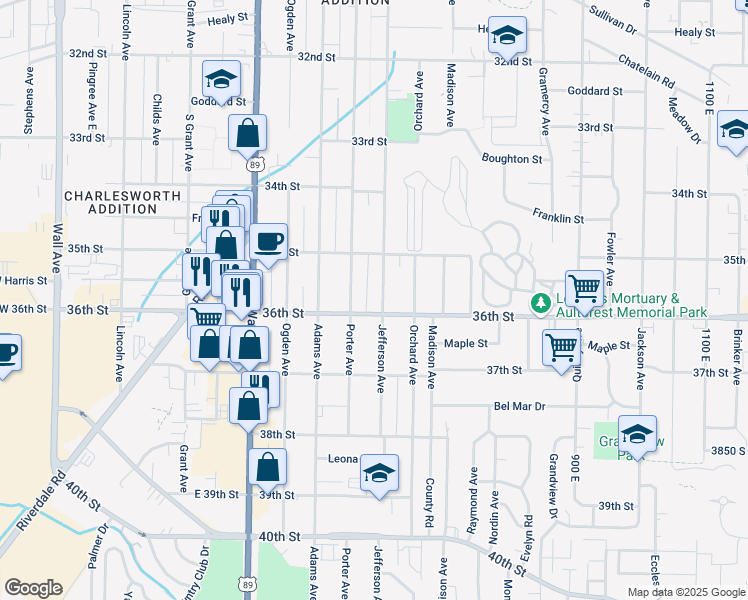 map of restaurants, bars, coffee shops, grocery stores, and more near 583 36th Street in Ogden
