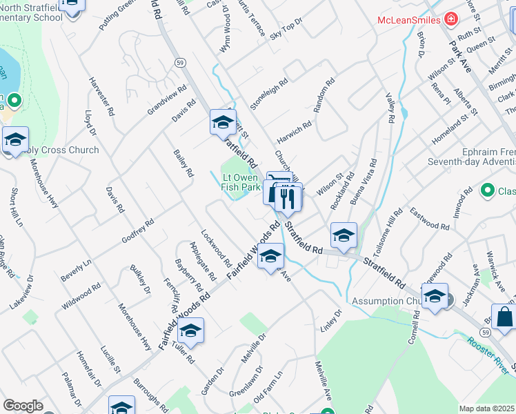 map of restaurants, bars, coffee shops, grocery stores, and more near 160 Fairfield Woods Road in Fairfield