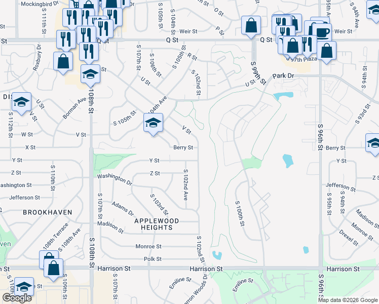 map of restaurants, bars, coffee shops, grocery stores, and more near 10255 Y Street in Omaha