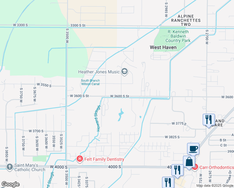 map of restaurants, bars, coffee shops, grocery stores, and more near 3589 South 3150 West Street in West Haven