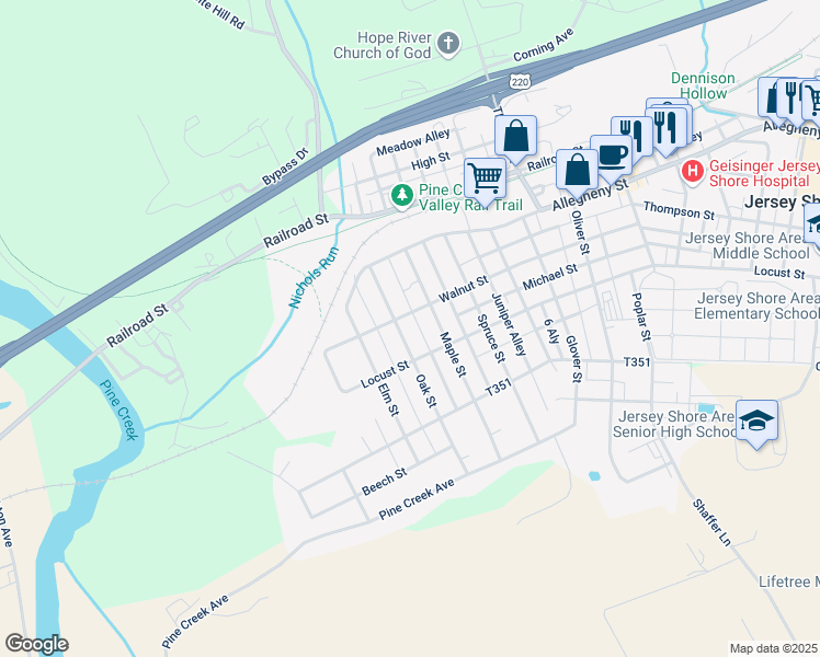 map of restaurants, bars, coffee shops, grocery stores, and more near Grand View Alley in Jersey Shore
