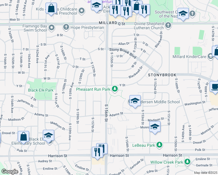 map of restaurants, bars, coffee shops, grocery stores, and more near 15441 Blackwell Drive in Omaha