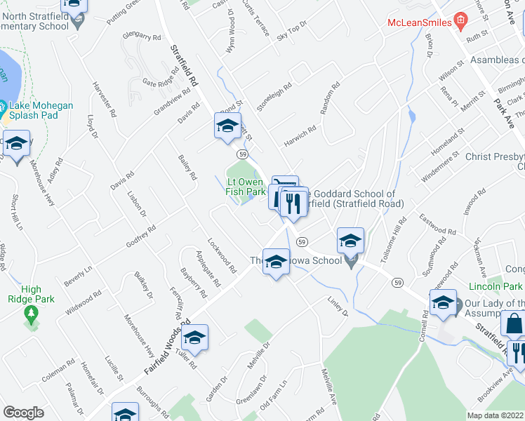 map of restaurants, bars, coffee shops, grocery stores, and more near 1356 Stratfield Road in Fairfield