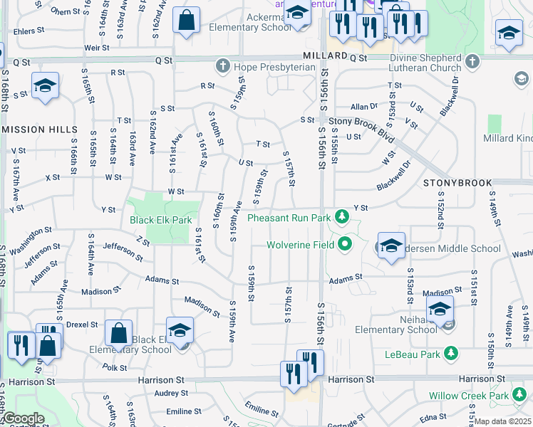 map of restaurants, bars, coffee shops, grocery stores, and more near 15805 Berry Street in Omaha